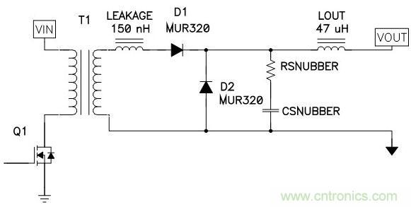 漏電感延緩了D2關(guān)閉