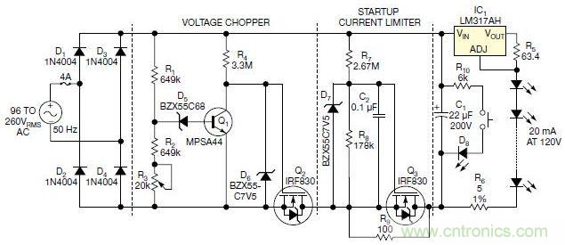 圖3：本電路通過嚴格控制開關的閥值，只提供剛剛足夠的LED電壓，從而提高效率