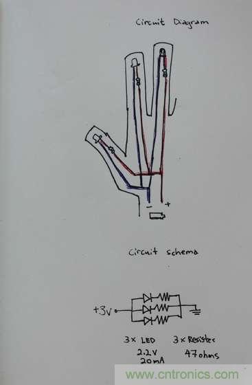 LED多點(diǎn)觸控手套DIY：設(shè)計(jì)電路圖