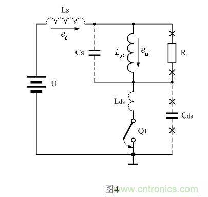 圖4是圖3中的開關管Q1導通時對應的等效工作原理圖