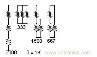 3個(gè)電阻，4種組合。