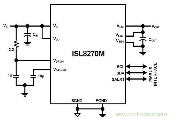 ISL8270M是完整的數(shù)字開關(guān)模式電源。通過添加輸入/輸出電容器來完成設(shè)計