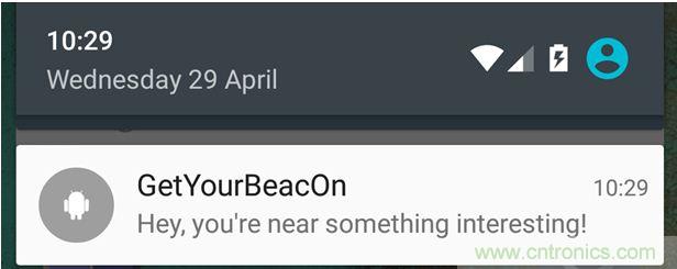 圖10 – 安卓系統(tǒng)通知，提示附近發(fā)現(xiàn)Beacon