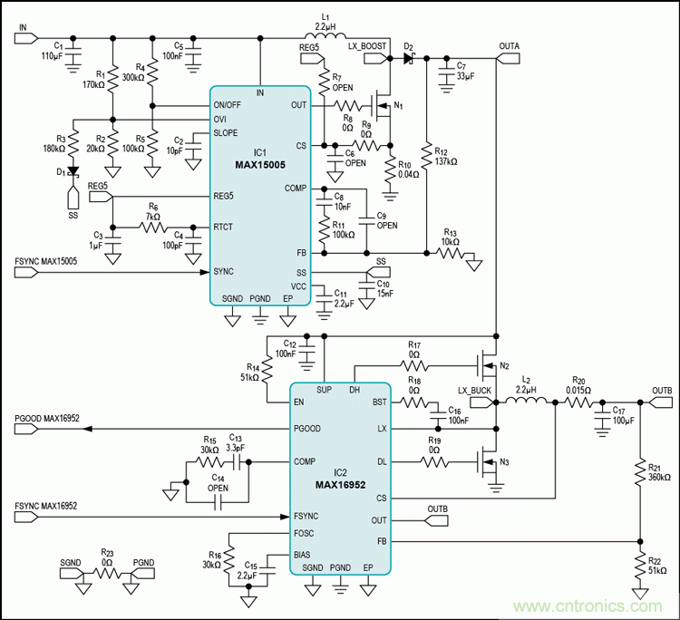 可承受整個汽車電源范圍的2MHz開關電源