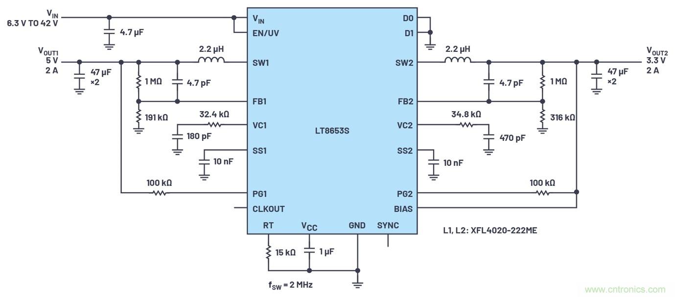 具有6.2 µA靜態(tài)電流的雙通道、42 V、2 A、單片、同步降壓型Silent Switcher 2穩(wěn)壓器