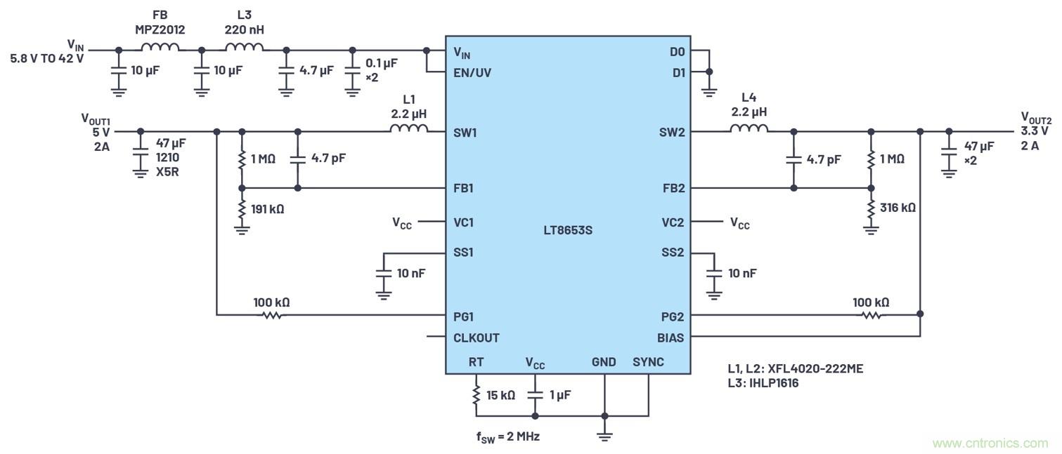 具有6.2 µA靜態(tài)電流的雙通道、42 V、2 A、單片、同步降壓型Silent Switcher 2穩(wěn)壓器