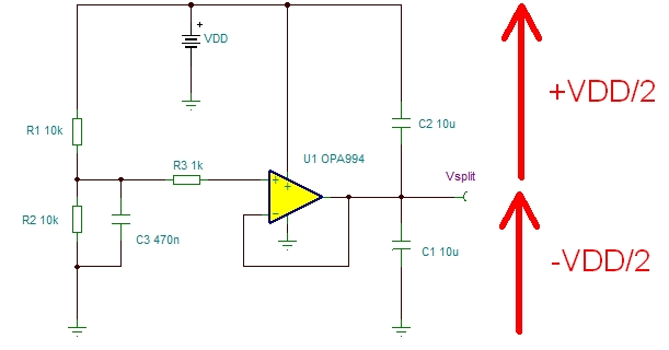 使用運(yùn)算放大器分割電壓軌以創(chuàng)建虛擬地