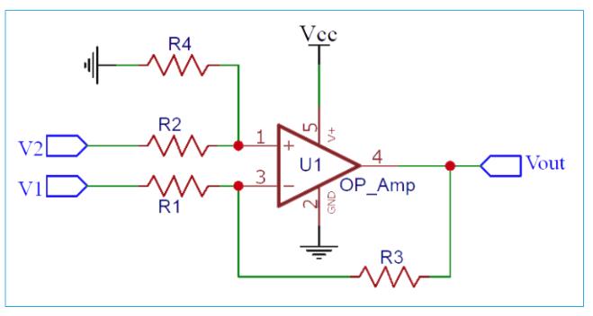 如何將運算放大器用作差分放大器查找電壓值的電壓差